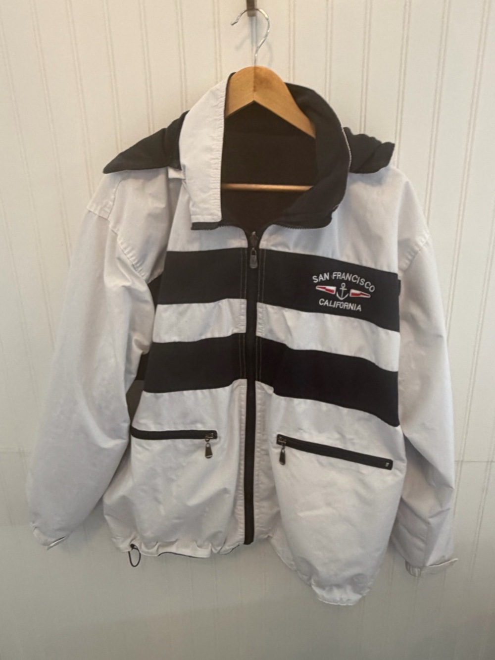 Rare Striped Sailing Jacket San Francisco fully reversible fleece lined Size XL